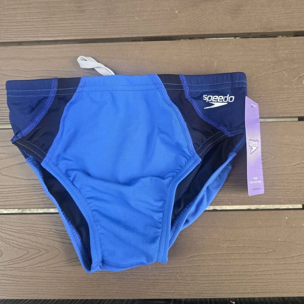 Speedo Boy's Men's Vibe Cerulean Blue/black Colorblock Racer Brief Sz 28 New